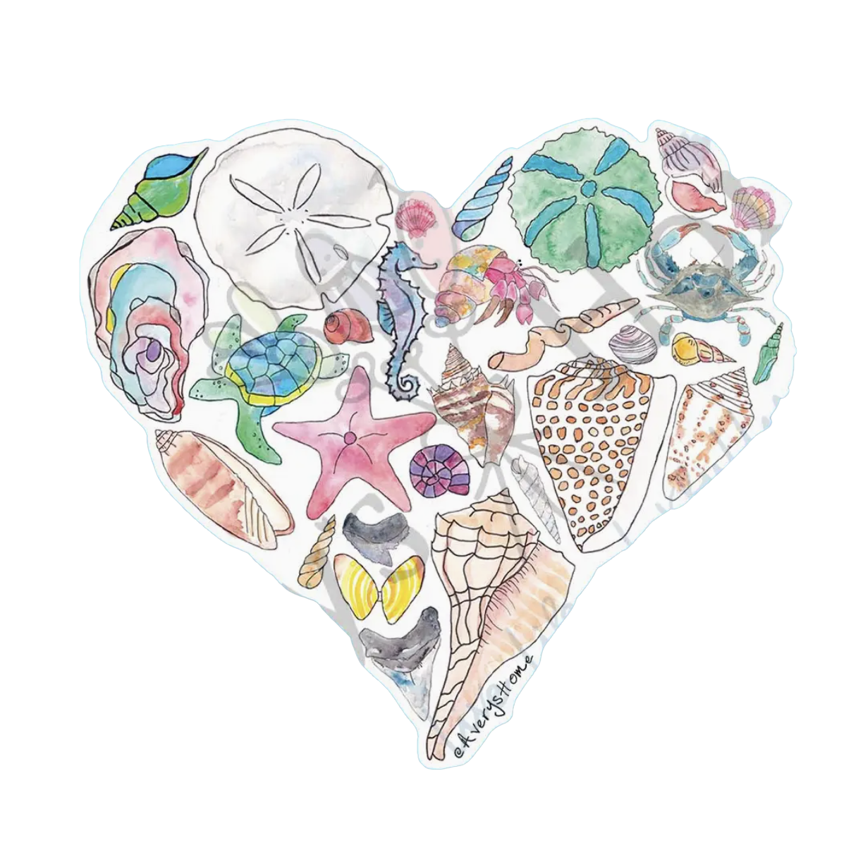 Seashell Heart Art Permanent 3" White Vinyl Die-Cut Sticker