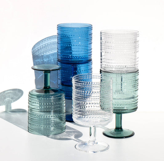 Stacking Beaded Goblet Shatterproof Plastic Drinkware Set of 4 Clear, cobalt blue, or sea green Abode Homewares by TarHong