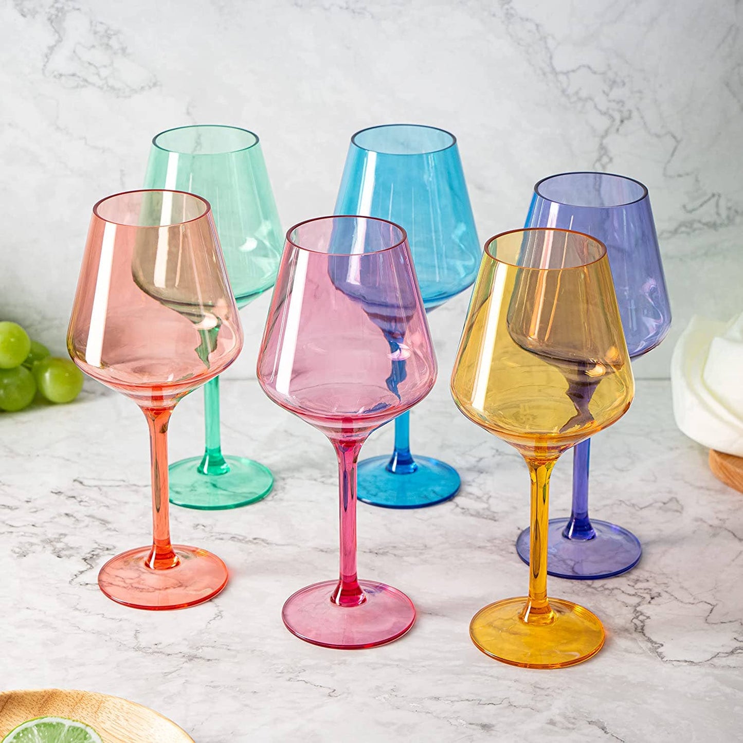 Unbreakable Colored Stemmed Acrylic Wine Glasses Set of 6 The Wine Savant / Khen Glassware