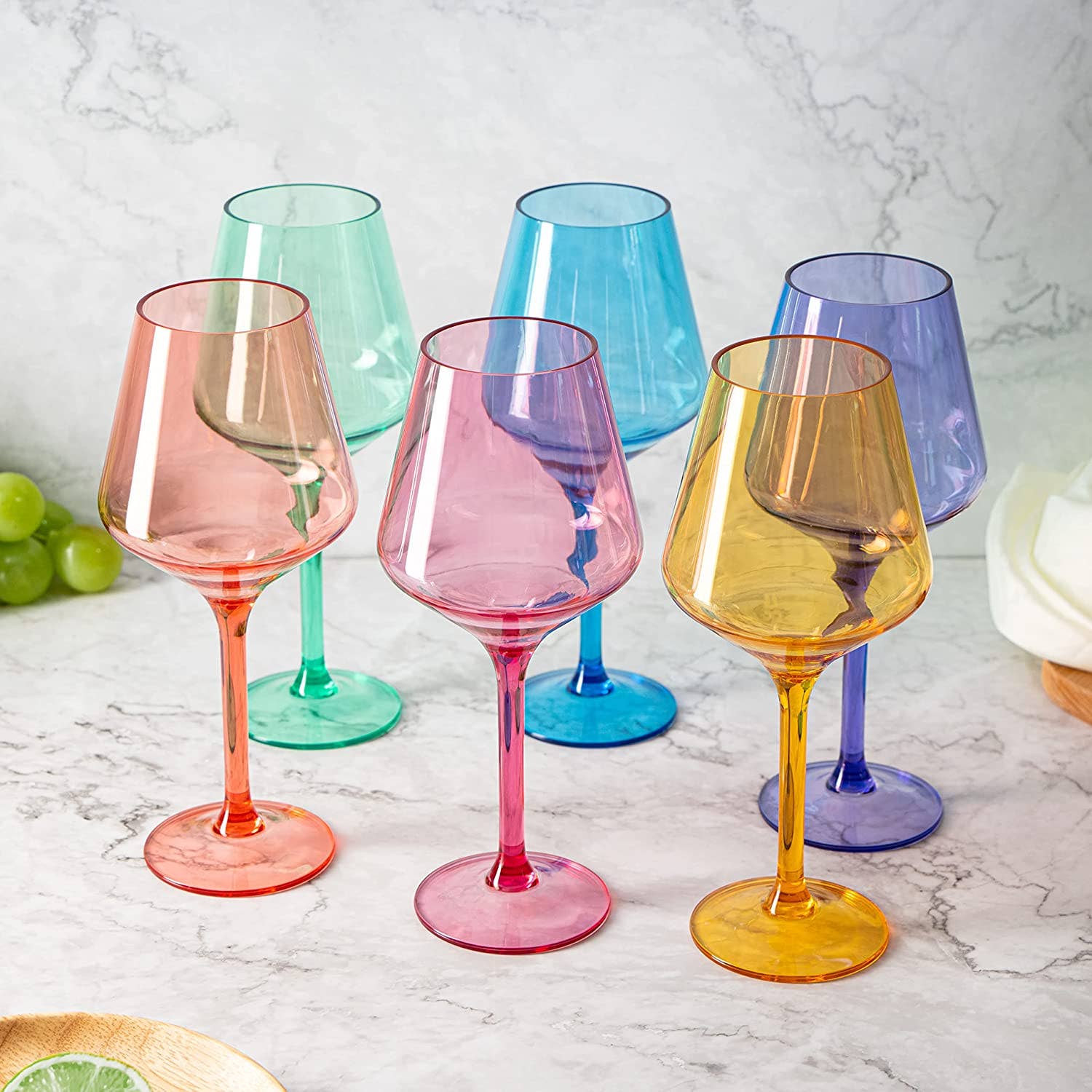Unbreakable Colored Stemmed Acrylic Wine Glasses Set of 6 The Wine Savant / Khen Glassware