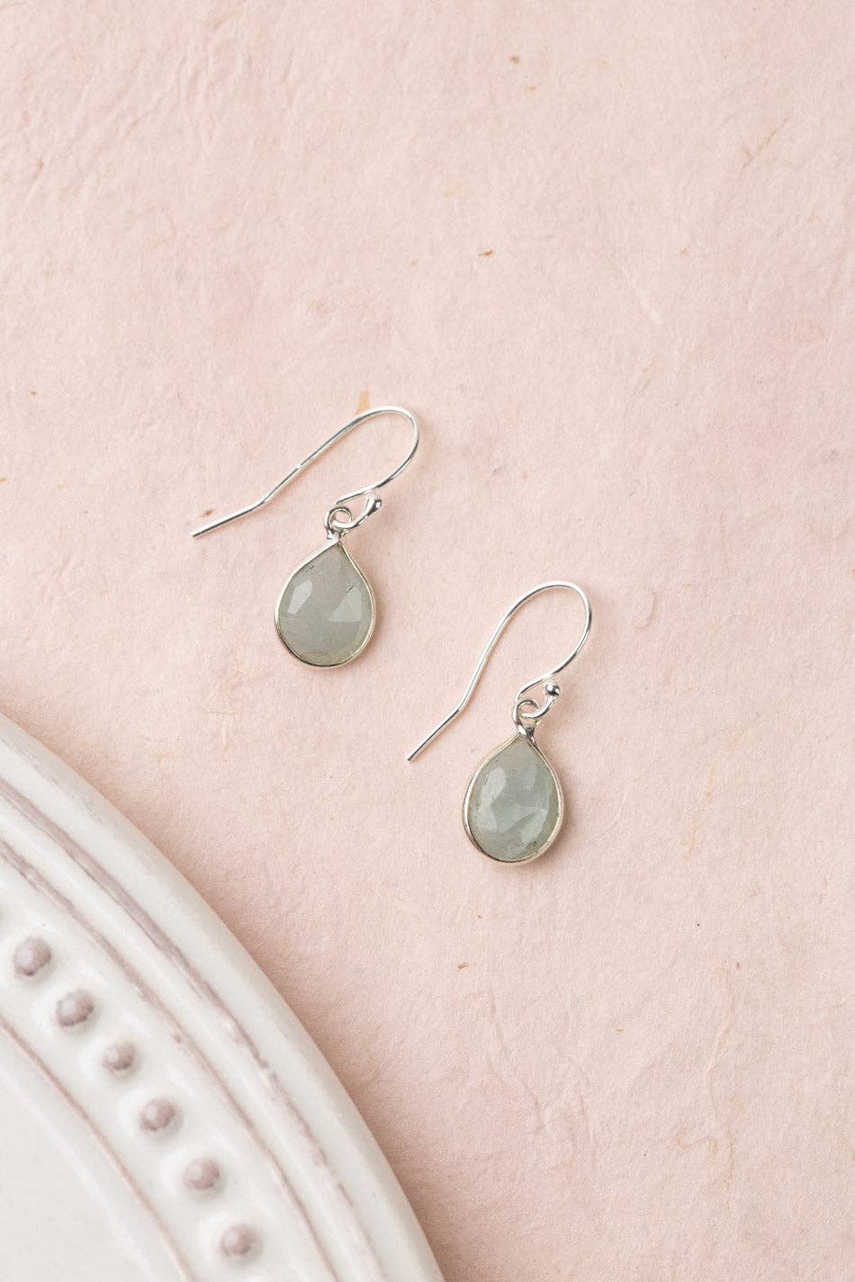 Fae Faceted Aquamarine Teardrop Silver Bezel Simple Earrings Anne Vaughan Designs Jewelry