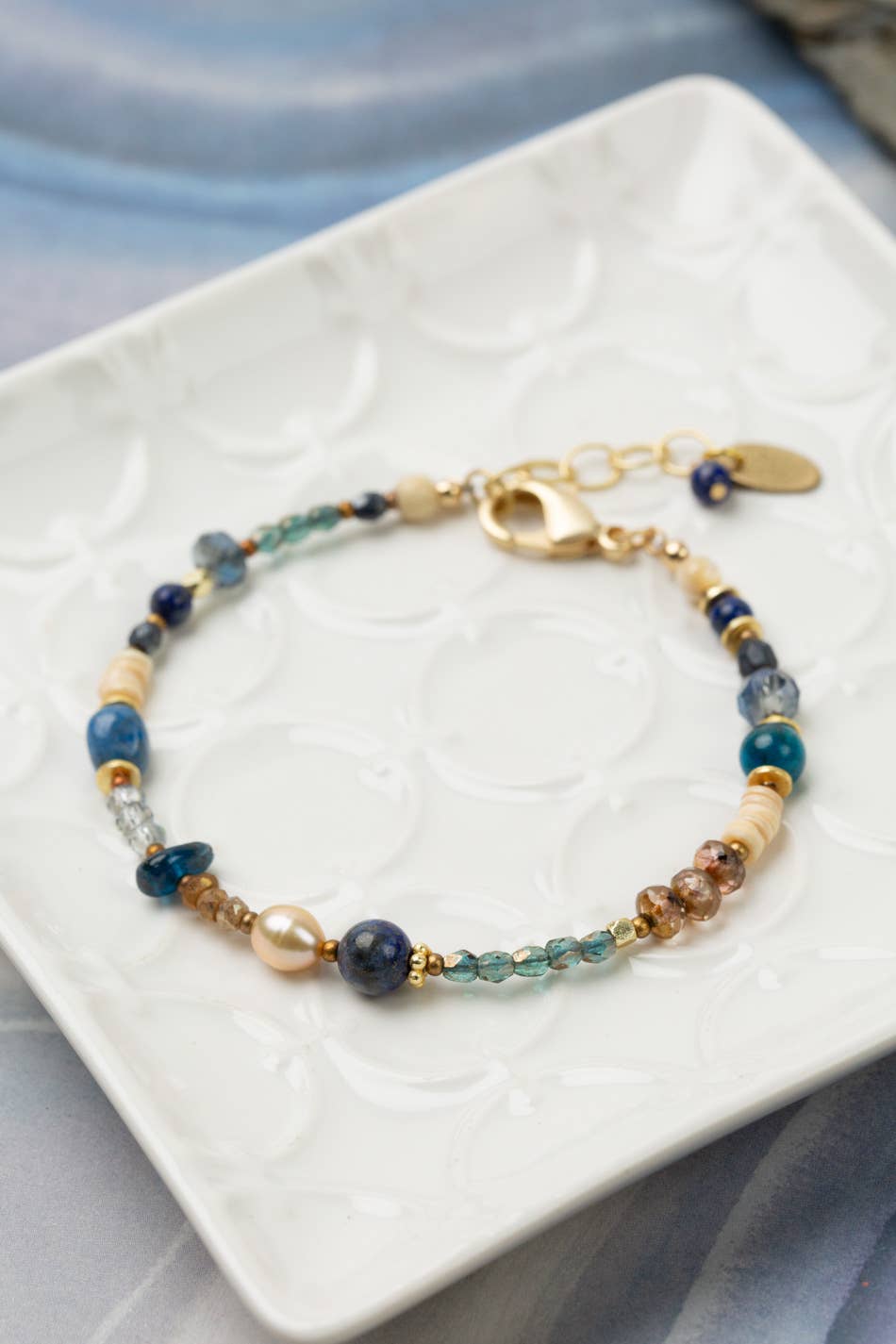 Starry Night 7.5-8.5" Blue Apatite, Mother Of Pearl, Lapis S