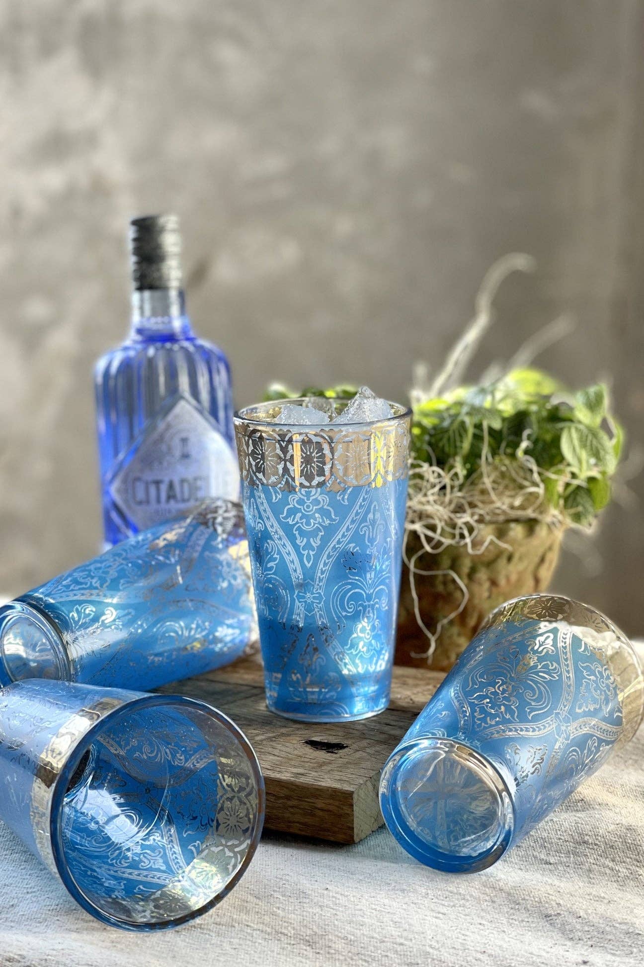 Patina Vie Turquoise Gem Tall Glass, S/4