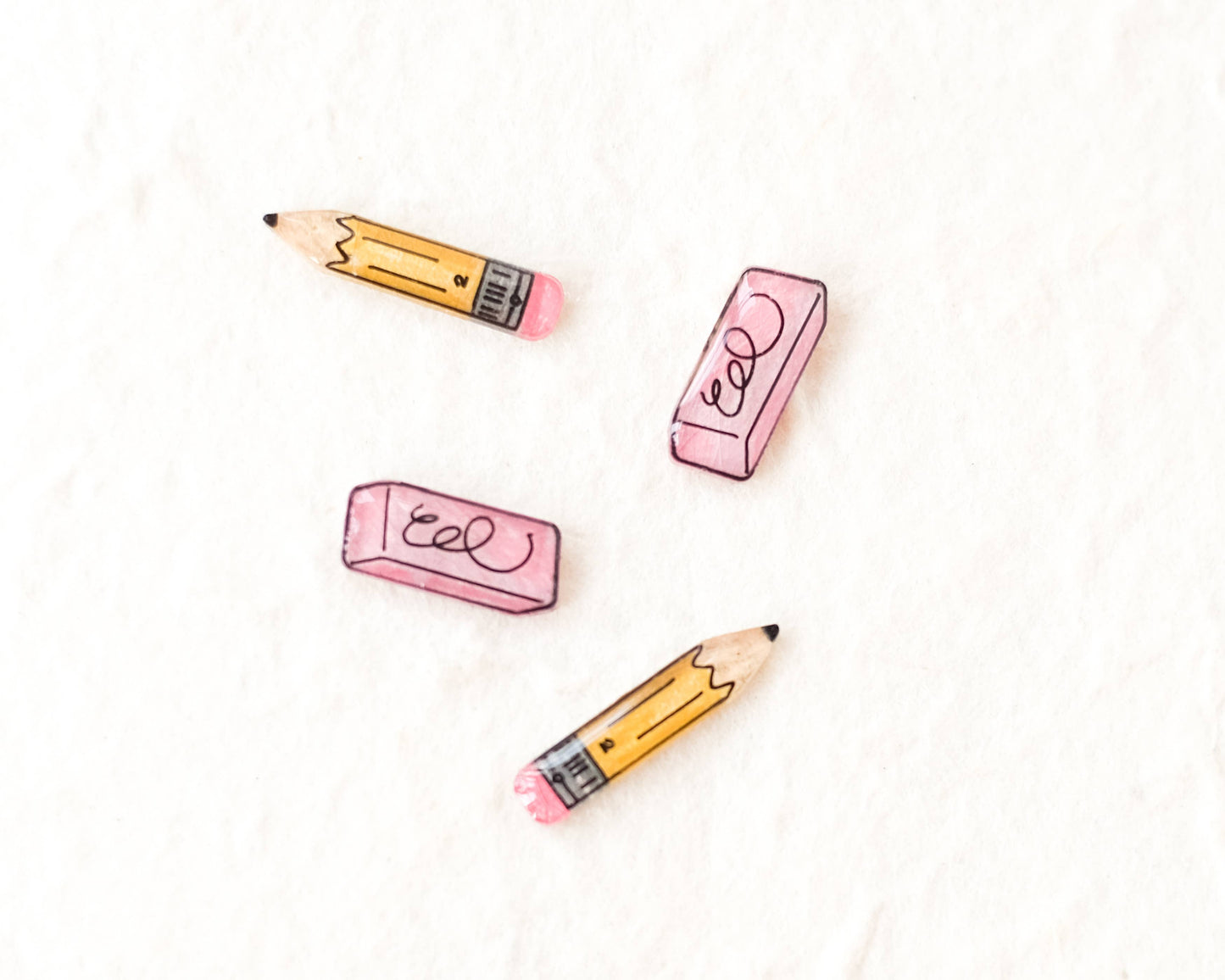 No.2 Pencil + Pink Eraser Stud Earrings