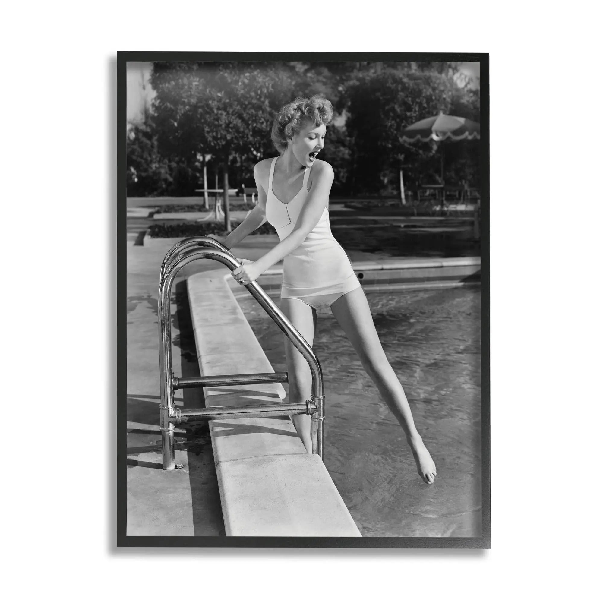 Vintage Swimwear Female Celebrity Pool BK Framed Stupell Industries