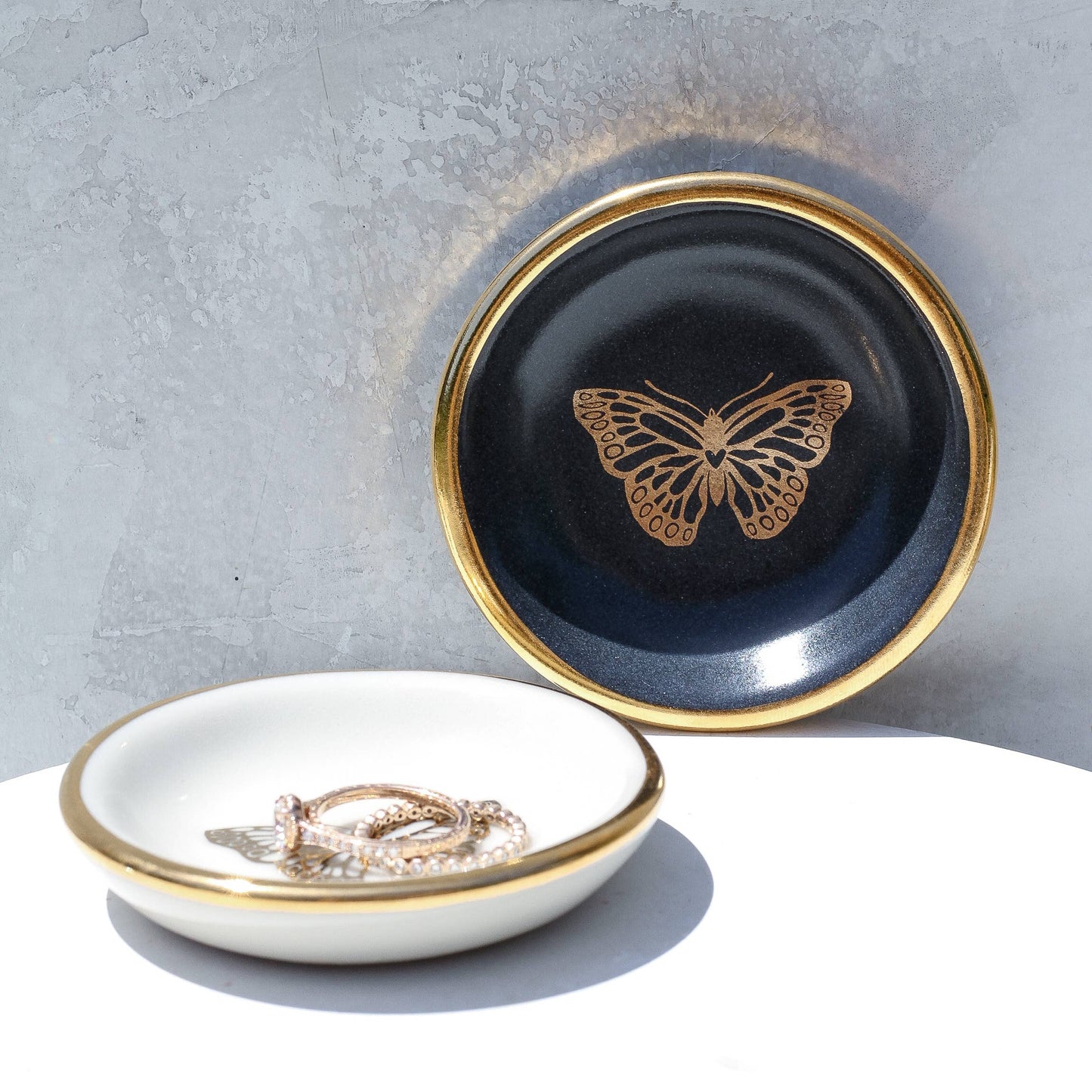 Gold Butterfly Ring Dish | Handmade Pottery Trinket (Black) Apricity Ceramics