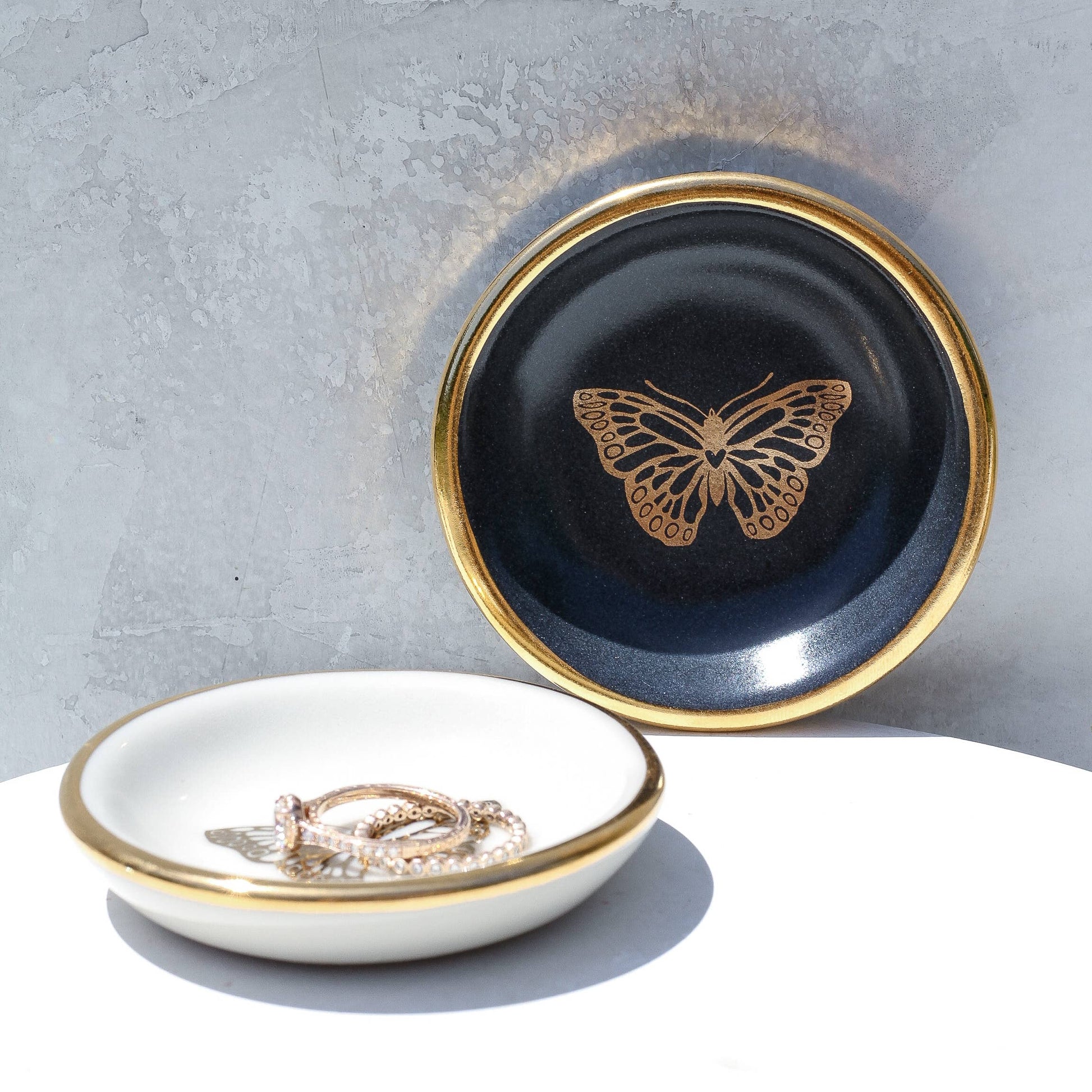 Gold Butterfly Ring Dish | Handmade Pottery Trinket (Black) Apricity Ceramics