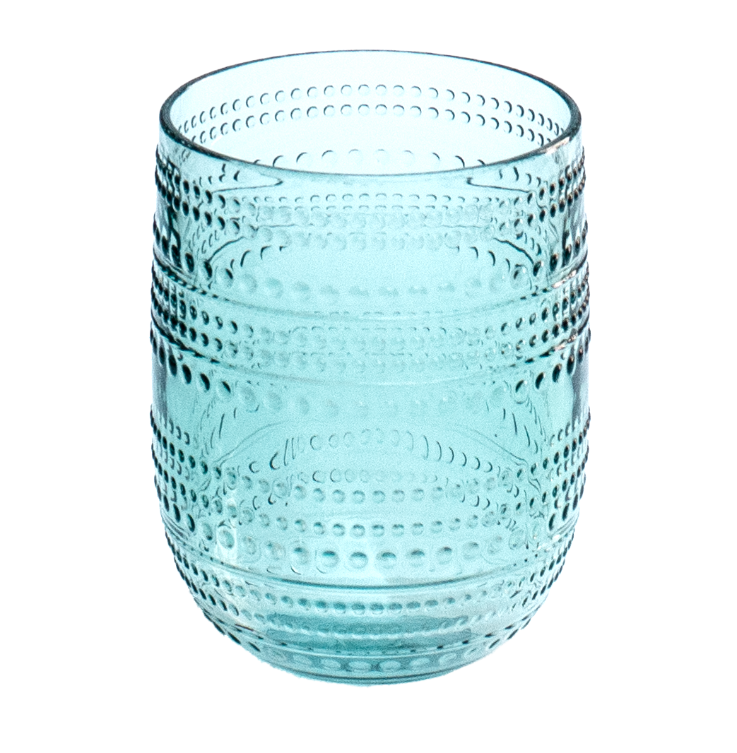 Beaded Stemless Shatterproof Premium Plastic Drinkware Set of 4 Clear, cobalt blue, or sea green Abode Homewares by TarHong