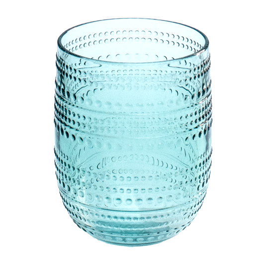 Beaded Stemless Shatterproof Premium Plastic Drinkware Set of 4 Clear, cobalt blue, or sea green Abode Homewares by TarHong