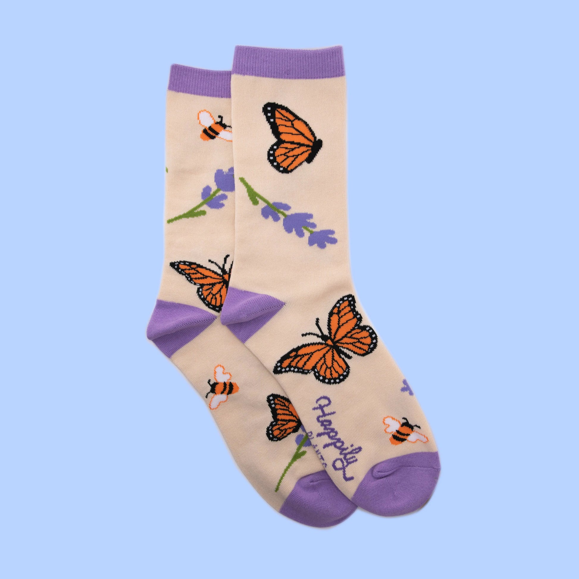 Monarch Butterfly & Honey Bees Socks - Cotton Blend Happily Plants