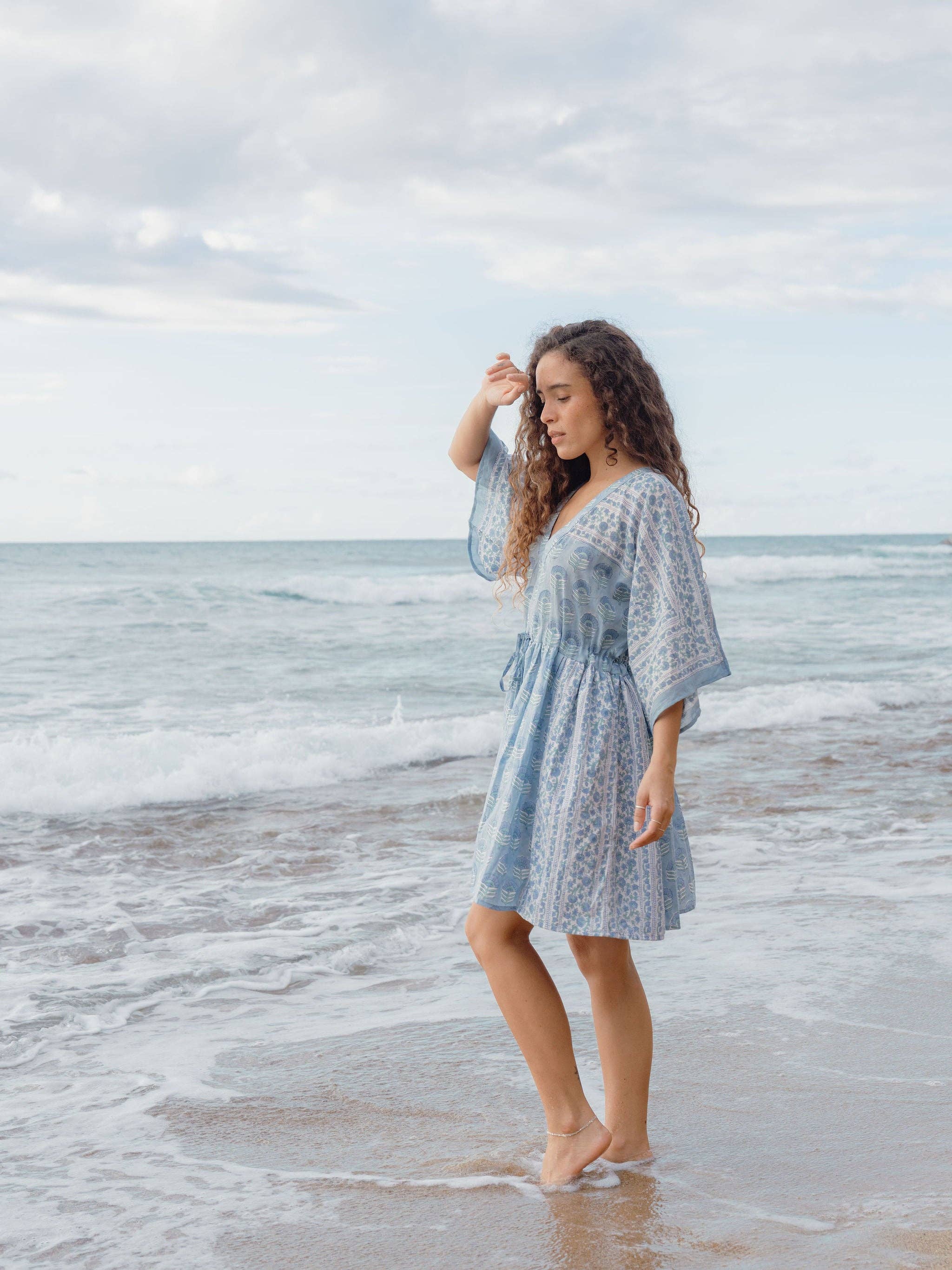 Isla Kaftan | Organic Cotton Beach Cover Up | Sea Mist Guava Lane