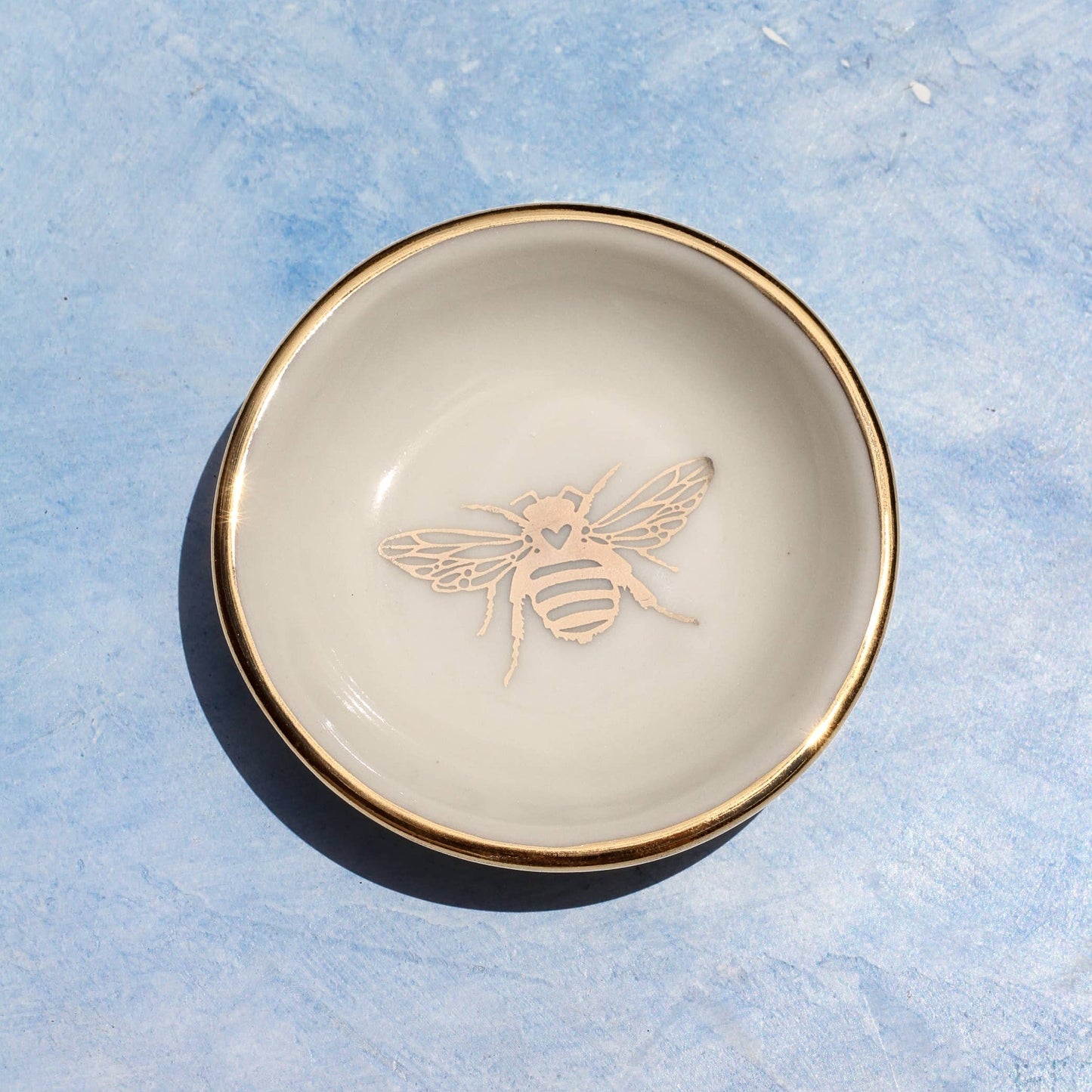 Gold Bee Ring Dish | Handmade Pottery Trinket Dish (white) Apricity Ceramics