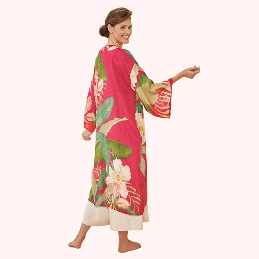 Tropical Kimono Gown in Dark Rose