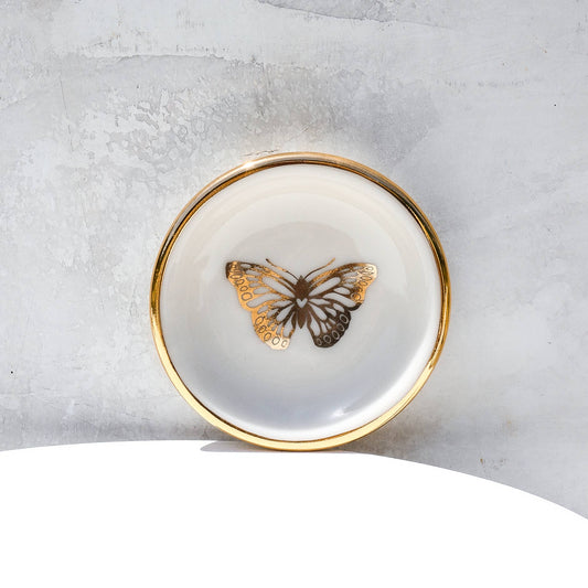 Gold Butterfly Ring Dish | Handmade Pottery Trinket Holder Apricity Ceramics