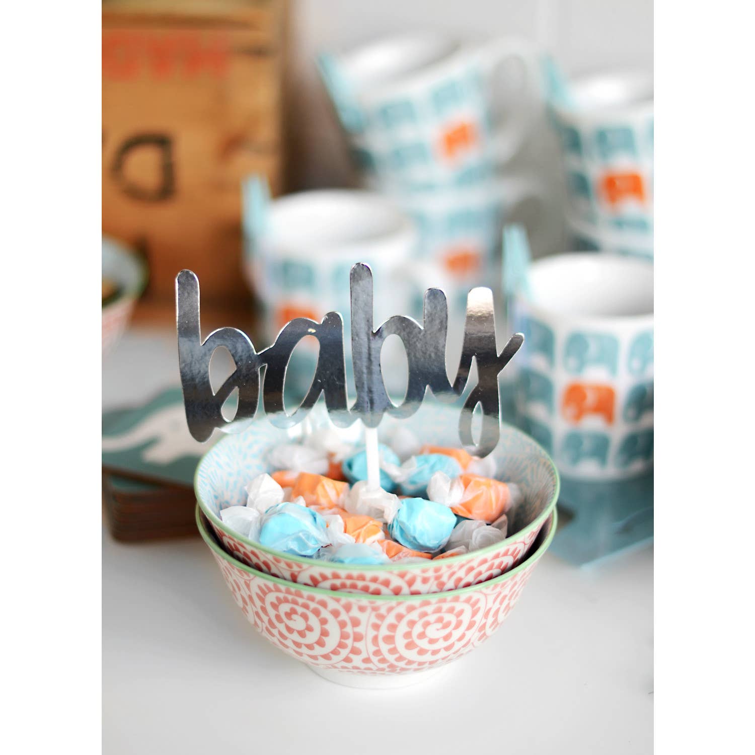 Orange and Blue Swirls Stamped Bowl 6 inch Now Designs by Danica