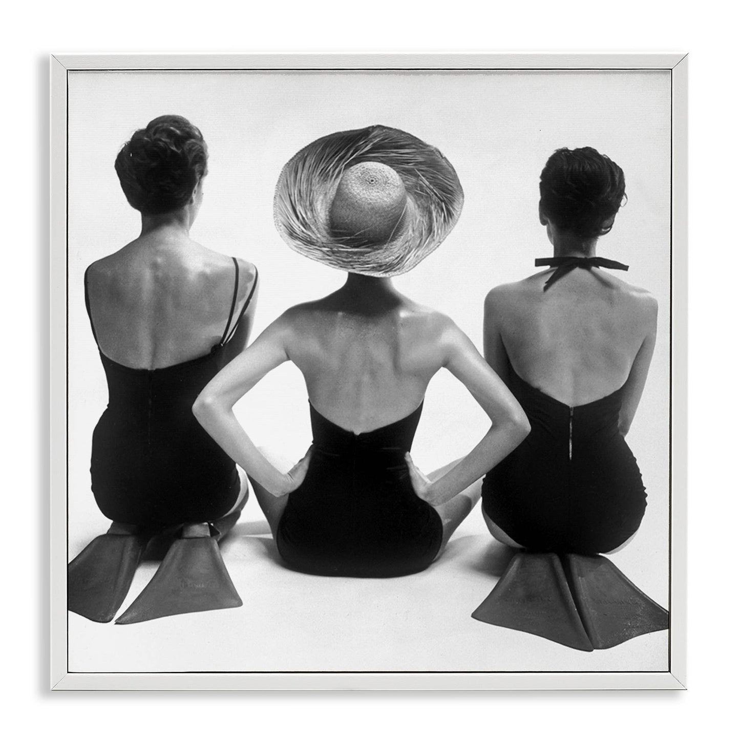 Women Sitting Beach Monochrome Flippers Framed Giclee Fall