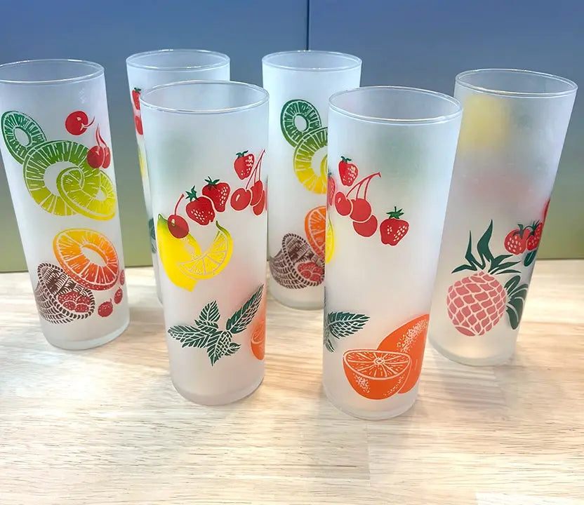 Vintage Federal Glass Frosted Fruit Set of 6 - Sea You Boutique