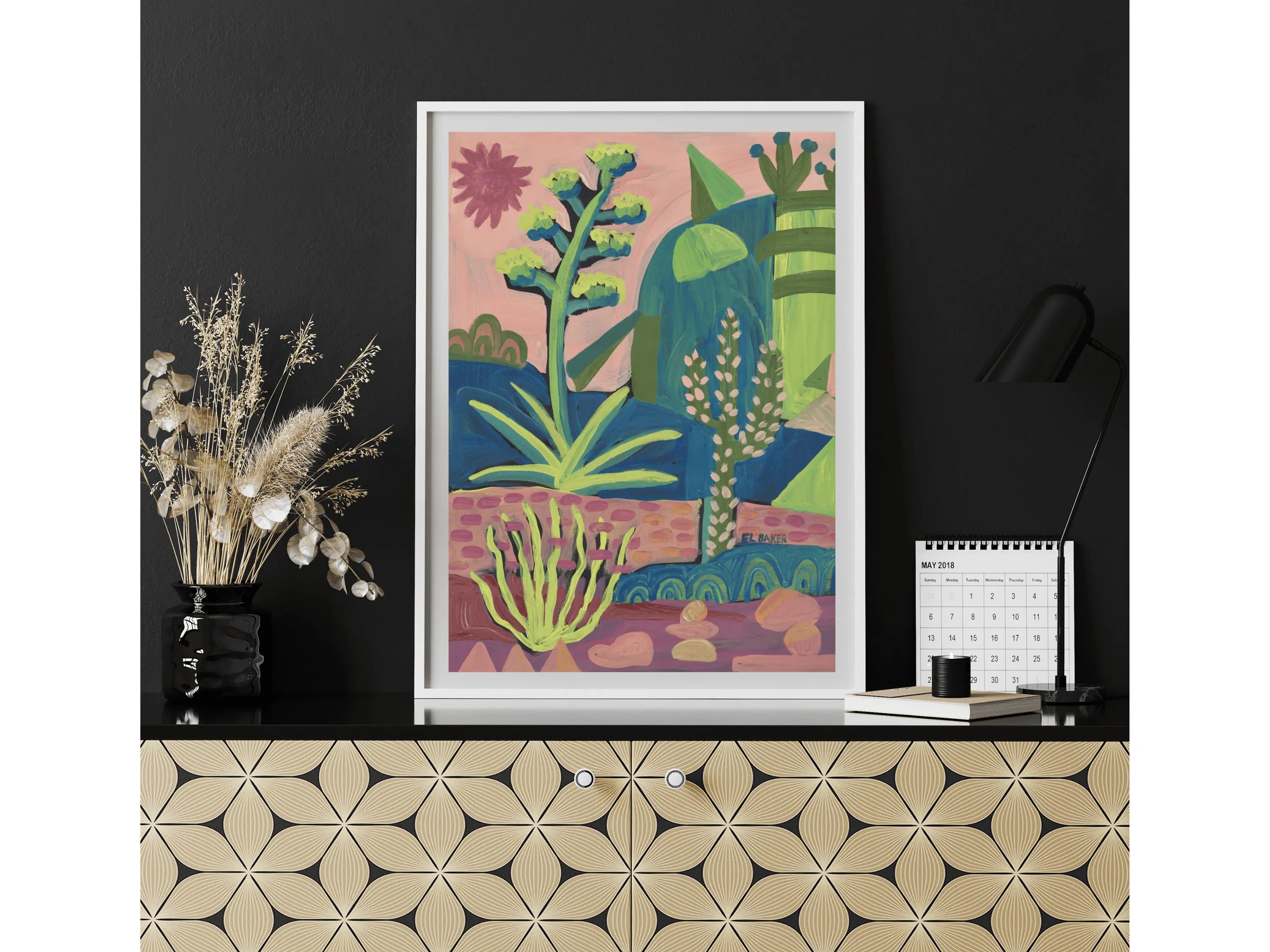 Desert Cactus Print 8 x 10 Framed to 12.5 x 15.5 El Baker Art