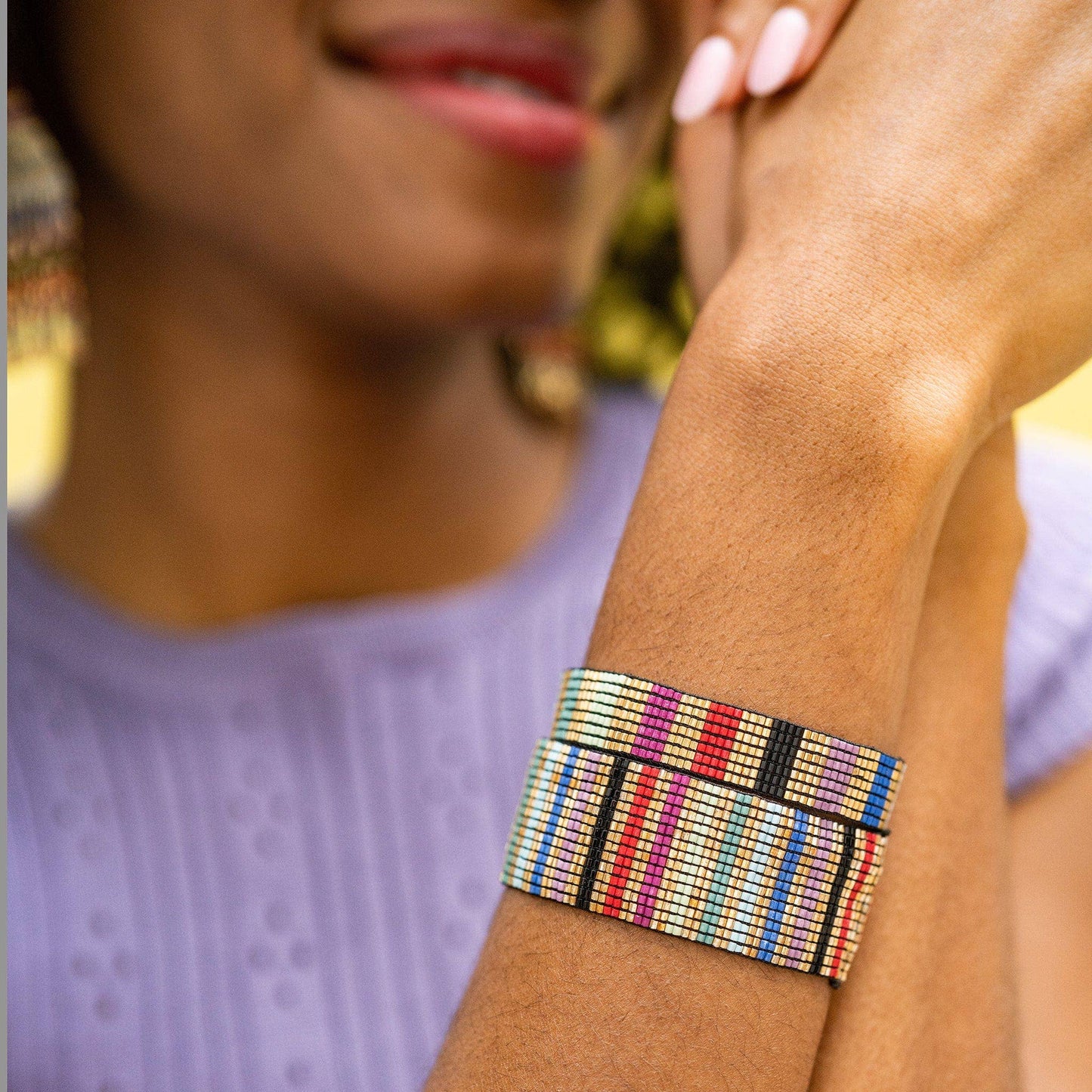 Alex Vertical Lines Beaded Stretch Bracelet Gold Multicolor INK + ALLOY