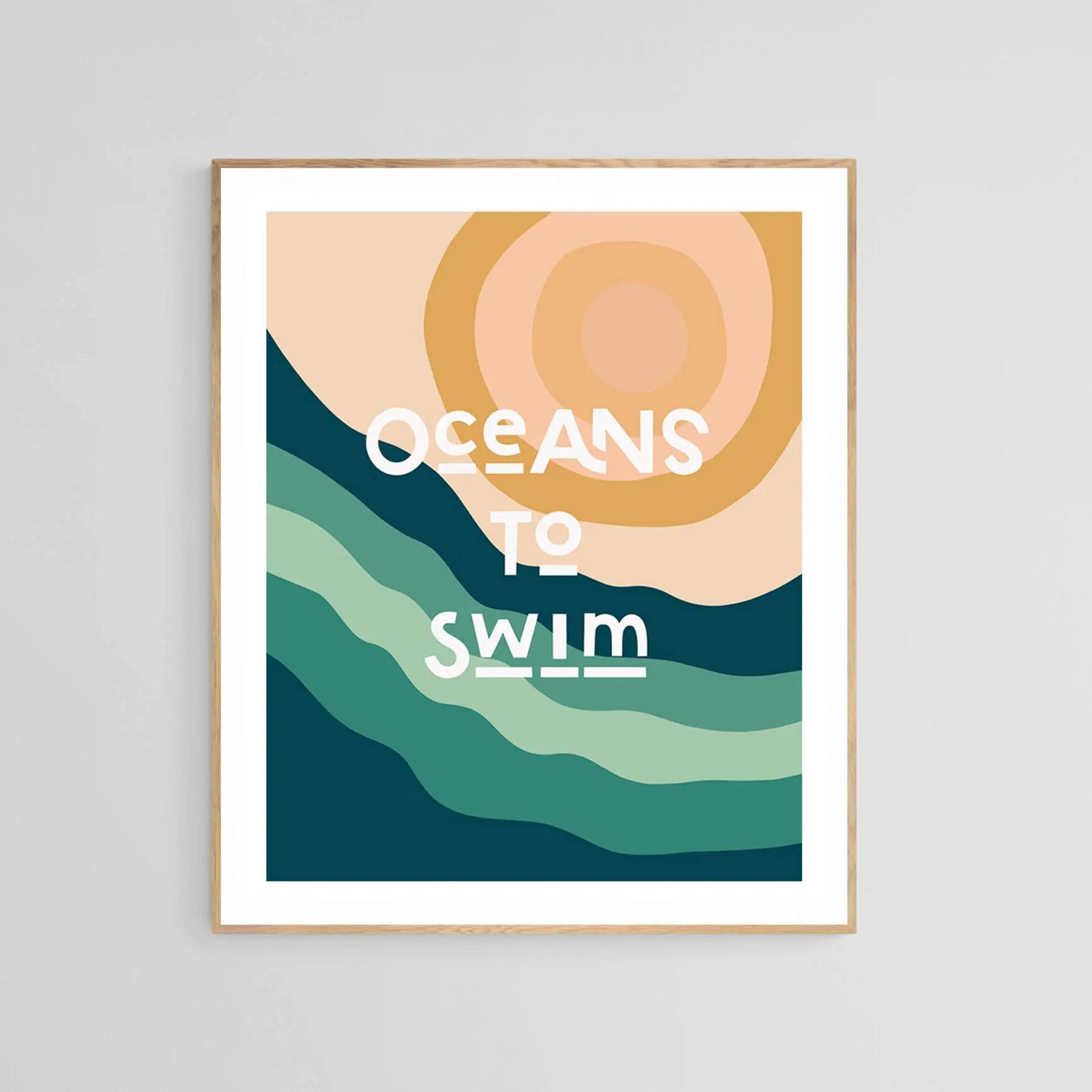 Retro Inspired Typography Art Print - Oceans To Swim Framed Alicia Bock Print Shop