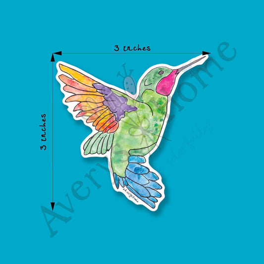 Ruby-Throated Hummingbird Art 3" White Vinyl Die-Cut Sticker