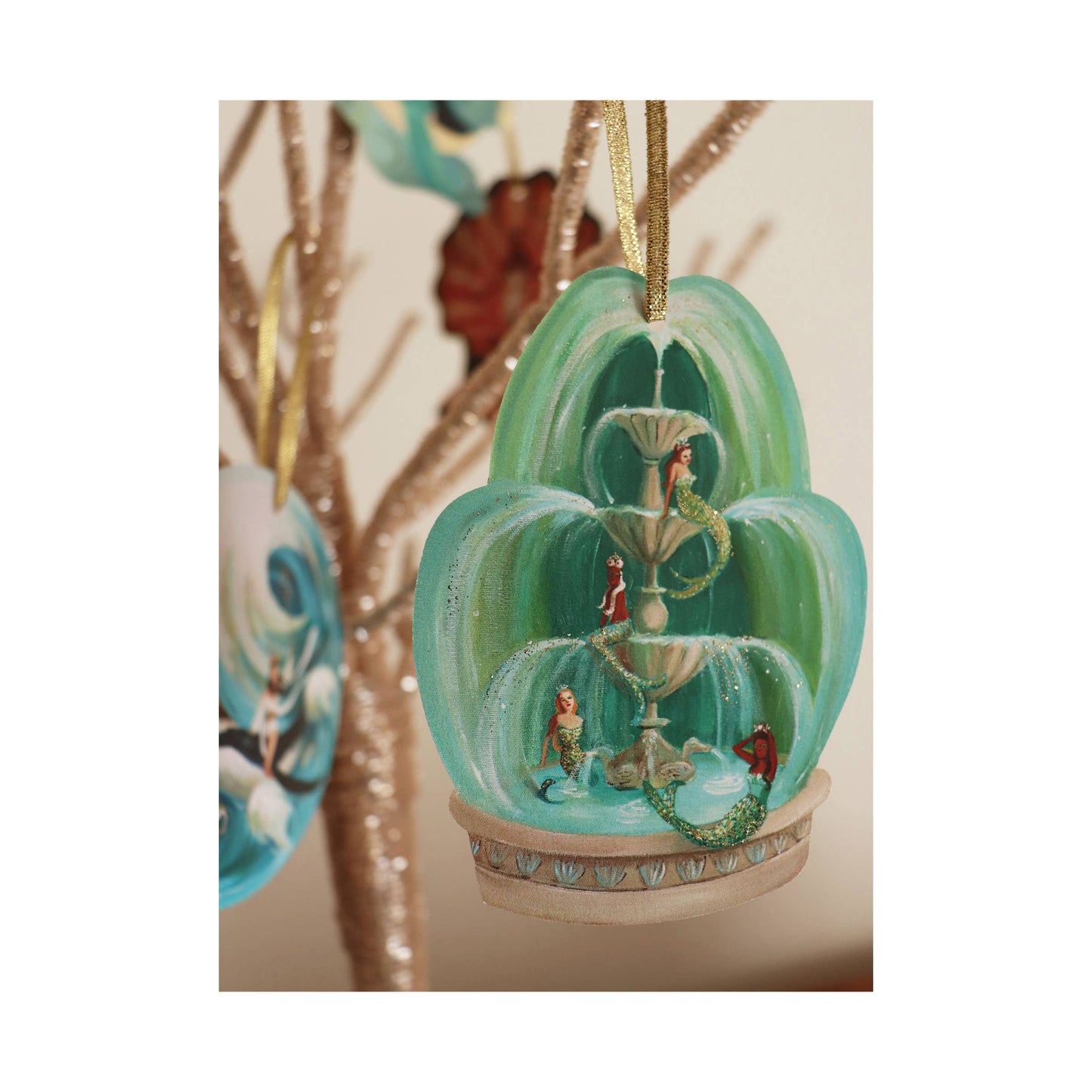 Mermaid Fountain Paper Ornament/ Gift Tag/ Die Cut JANET HILL STUDIO