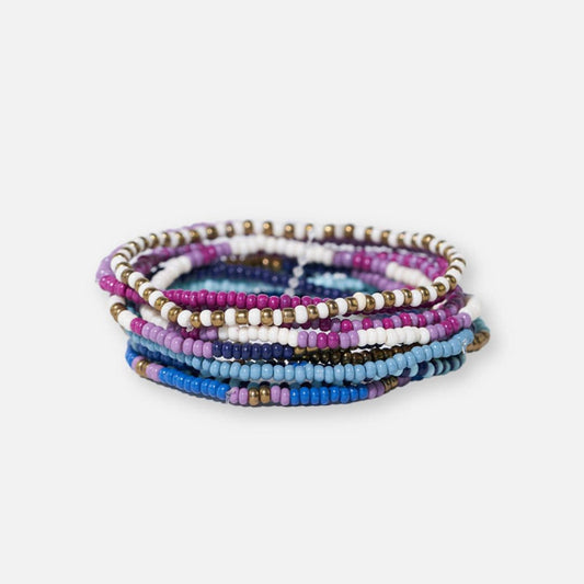 Sage Mixed Stripe Beaded 10 Strand Stretch Bracelet Set Iceland INK + ALLOY