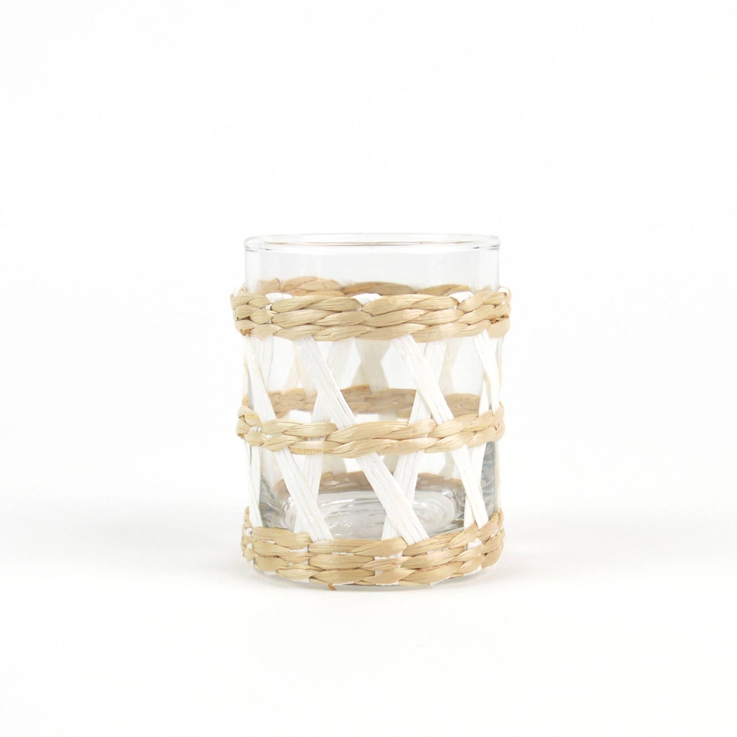 White Rattan Old Fashioned Glass Set of 4