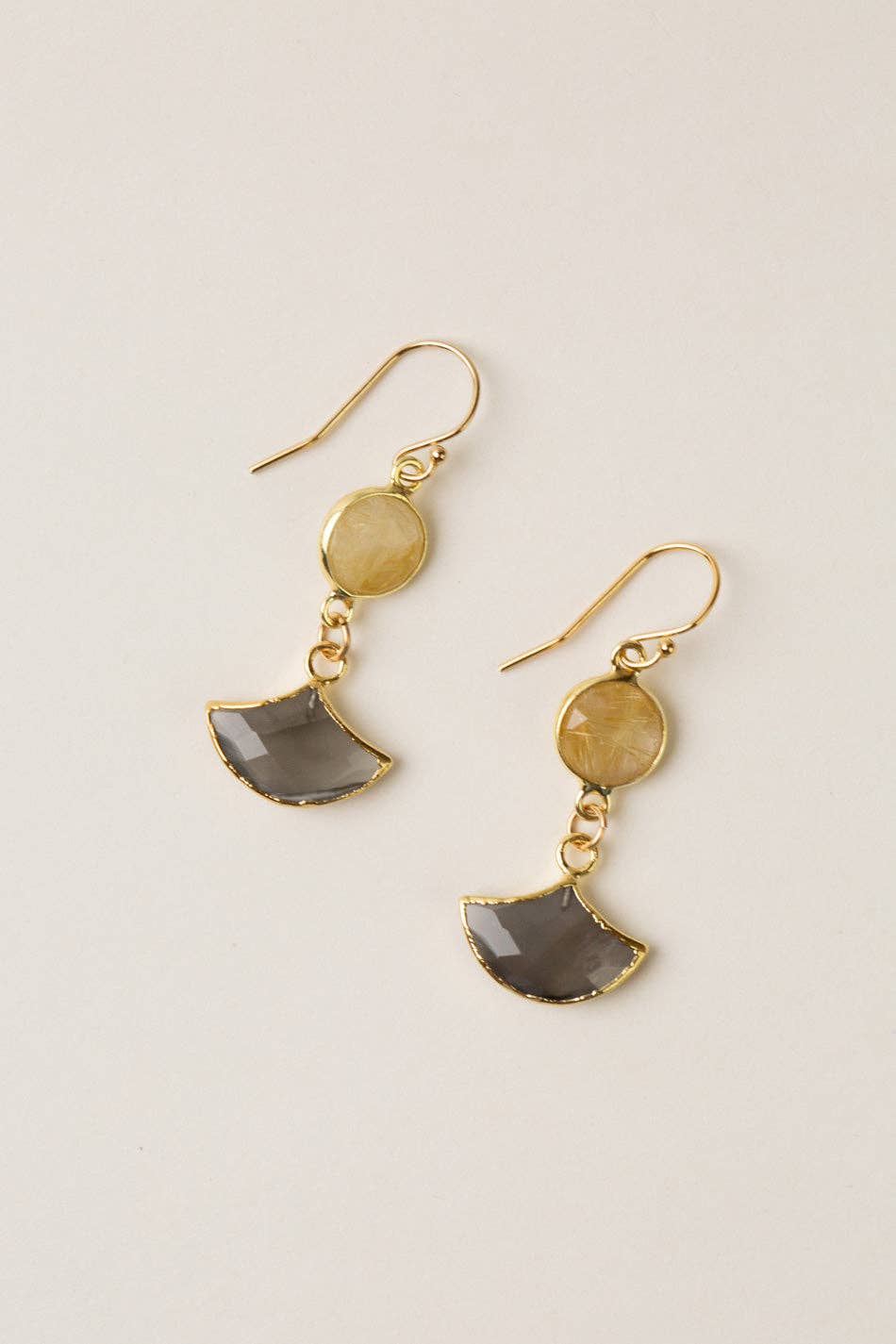 Alchemy Golden Rutilated Quartz, Grey Moonstone Simple Earrings