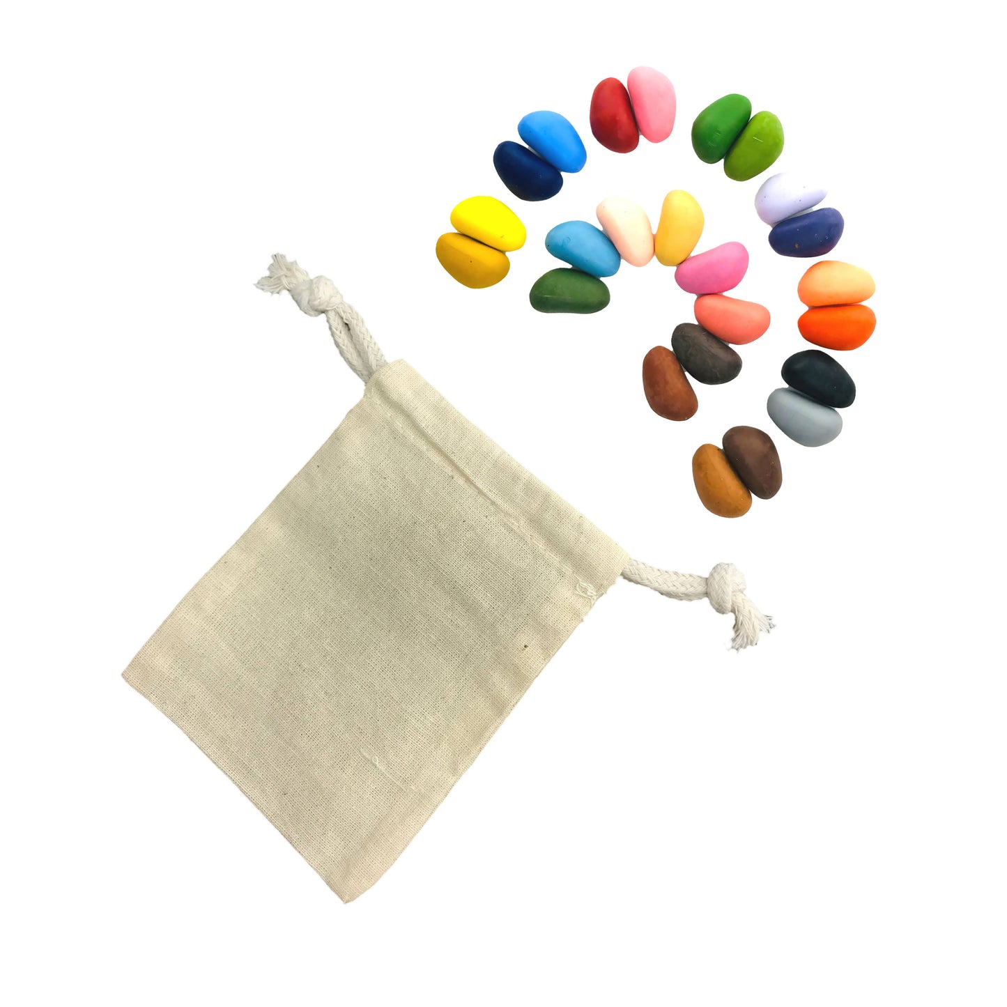 24 crayon rocks in a muslin bag