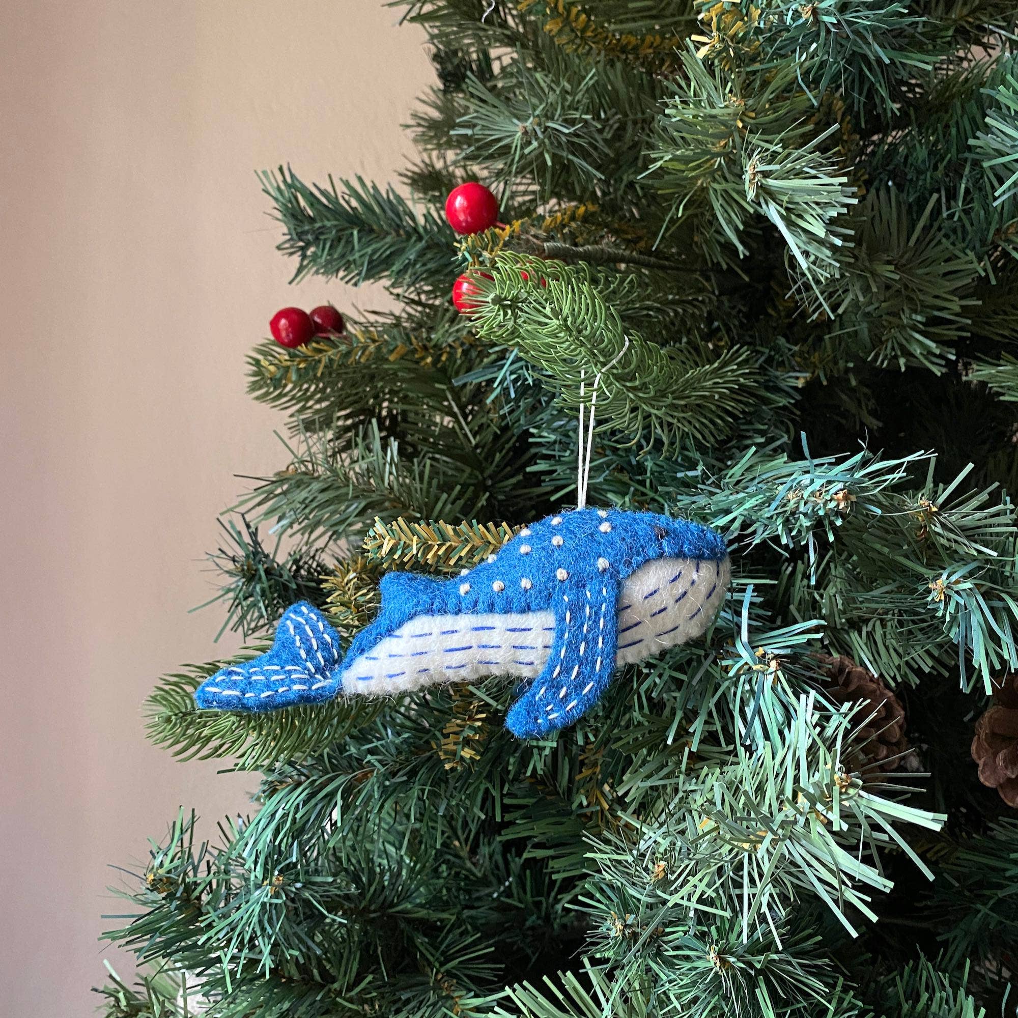 Blue Minke Whale Felt Ornament Ganapati