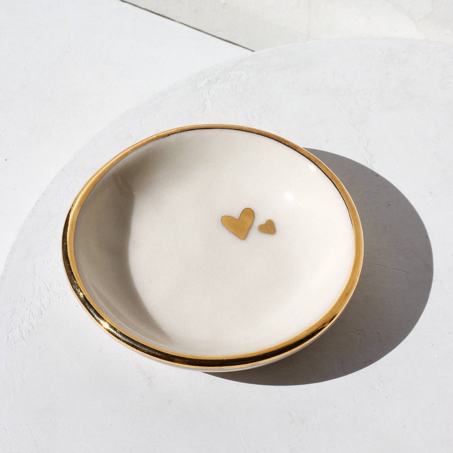 Double Heart Ring Dish | Handmade pottery with Gold Apricity Ceramics