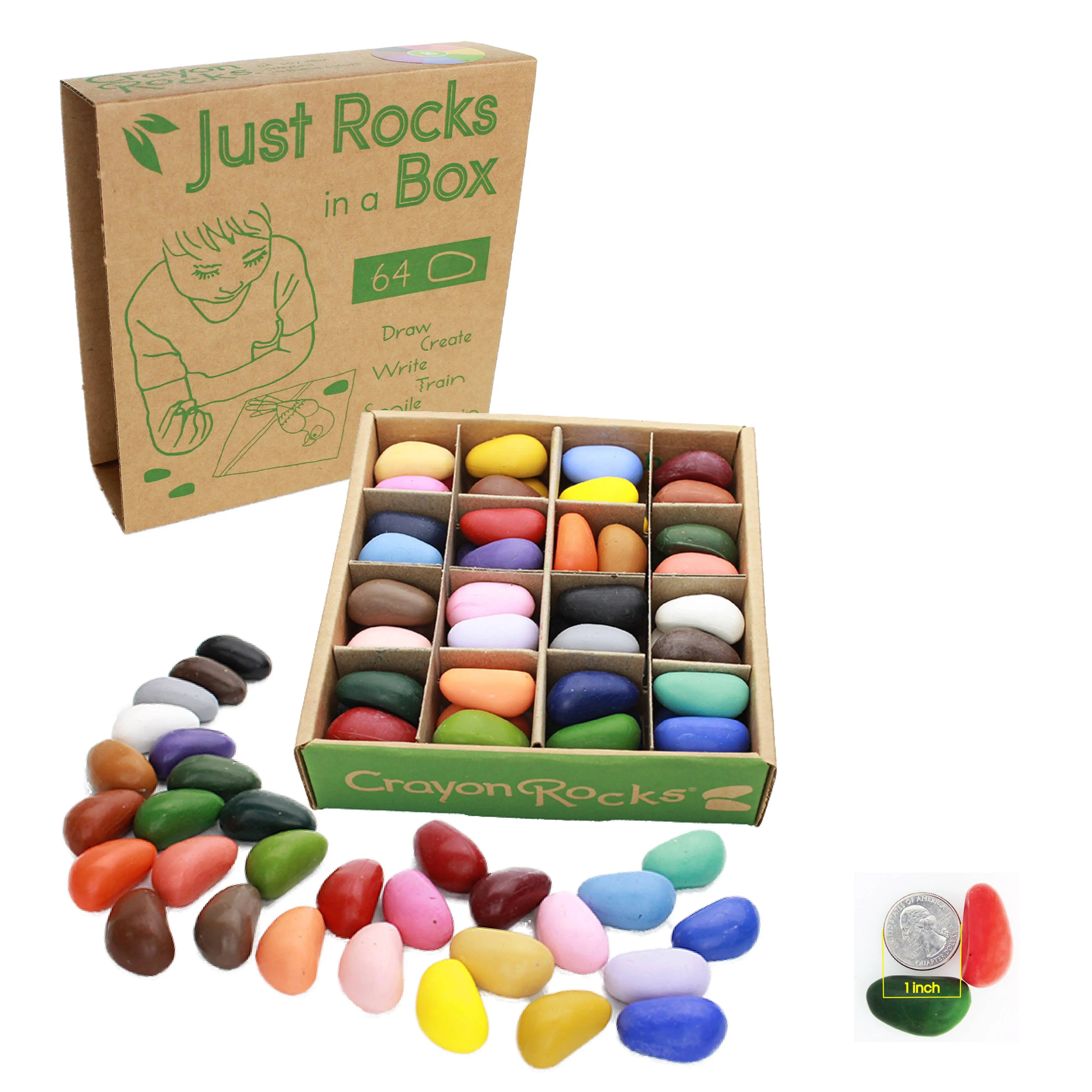 Just Rocks in a Box - 32 Colors / 64 Crayons-2 of each color Crayon Rocks