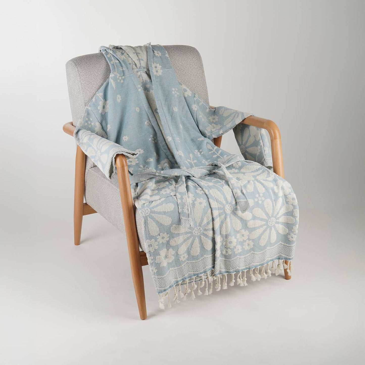 Blue Daisy Bathrobe Turkish Cotton Quick dry Resort Robe Kikoya