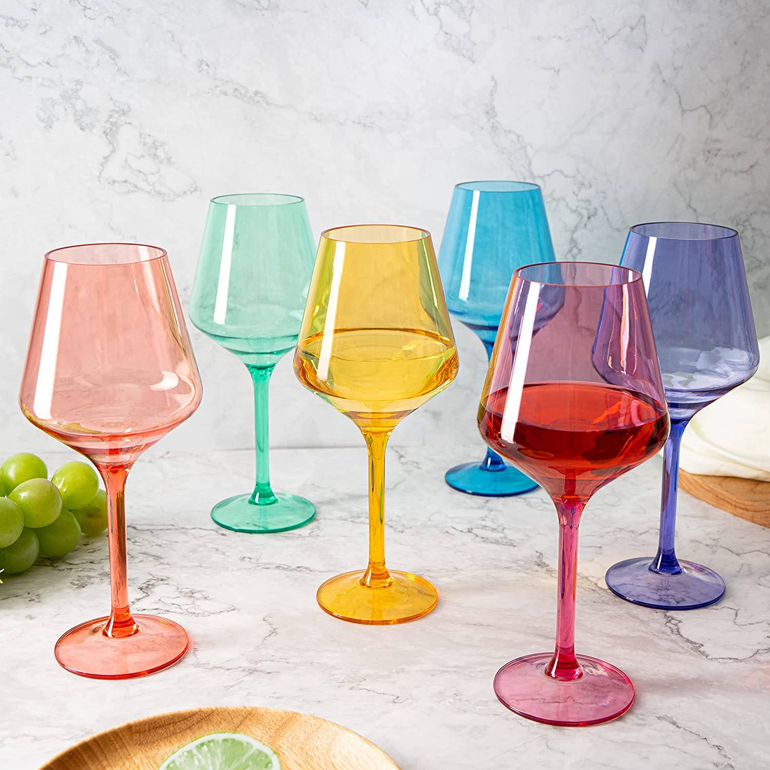 Unbreakable Colored Stemmed Acrylic Wine Glasses Set of 6 The Wine Savant / Khen Glassware