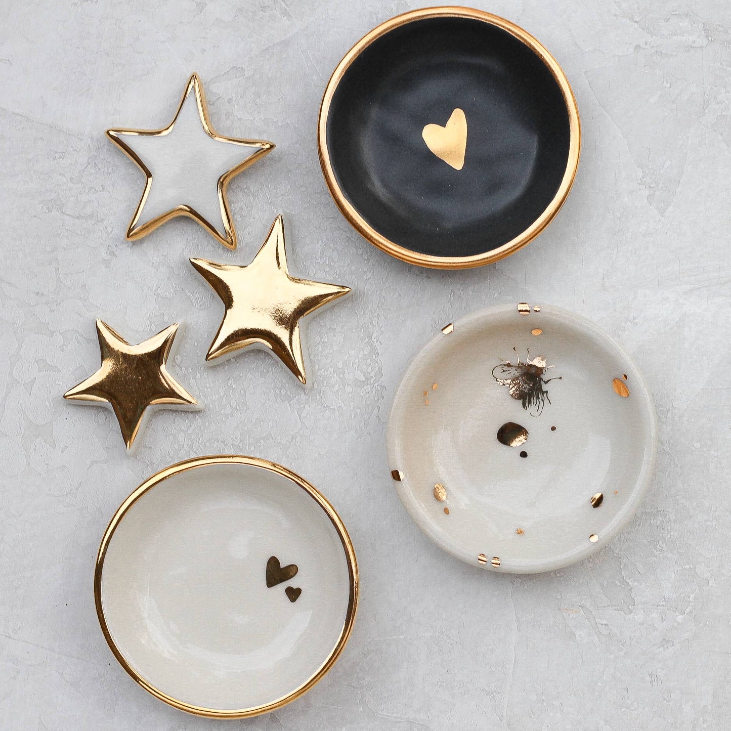 Double Heart Ring Dish | Handmade pottery with Gold Apricity Ceramics