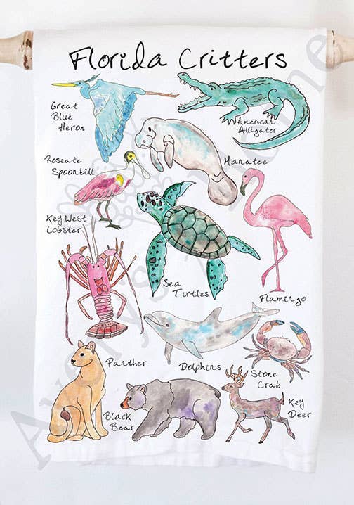 Florida Critters with Manatee & Alligator Tea Towel Avery's Home