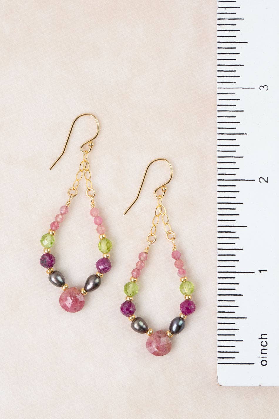 Persephone Freshwater Pearl, Ruby, Peridot Statement Earrings