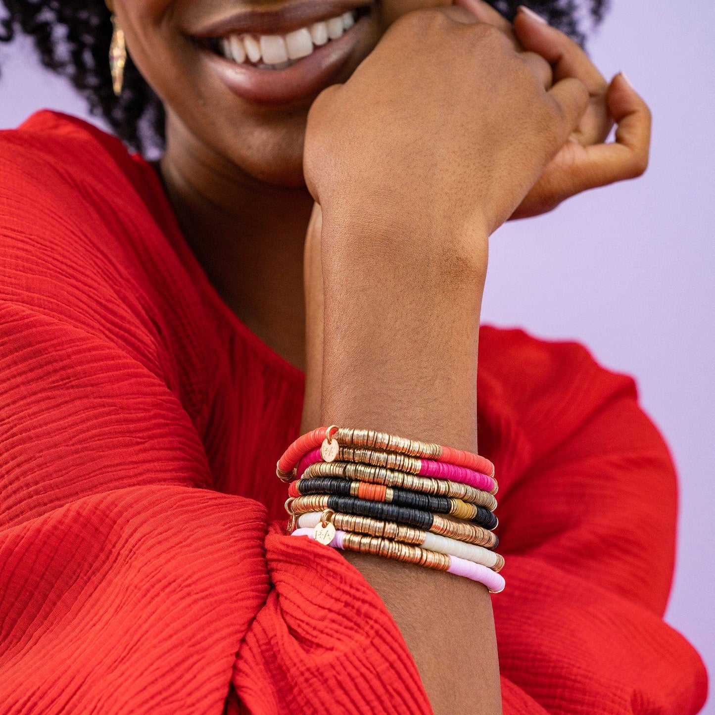 Cream Gold Grace Two Color Block Stretch Bracelet Cream and Gold