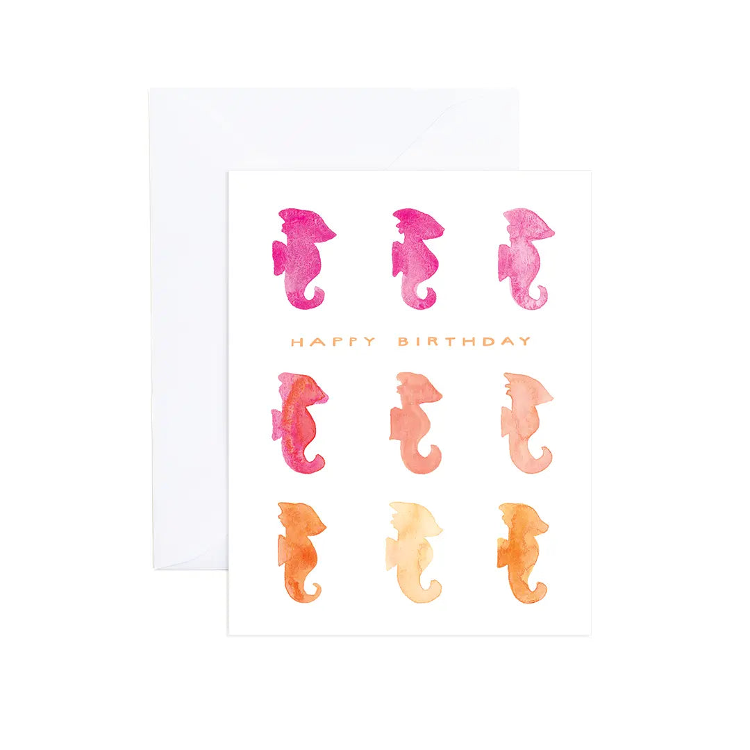 Demi Watercolor Seahorses Birthday Card Evergreen Summer