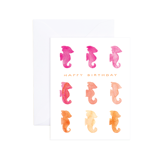 Demi Watercolor Seahorses Birthday Card Evergreen Summer
