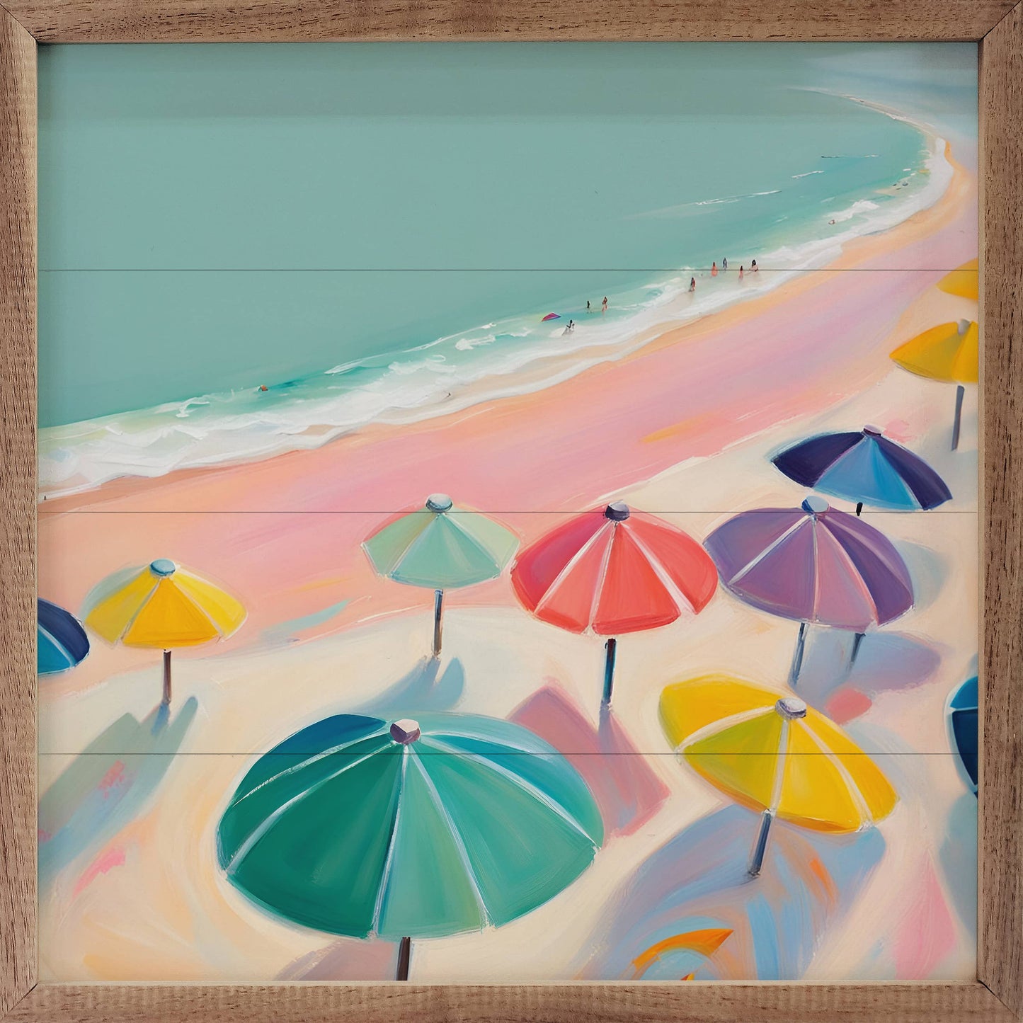 Pink Beach With Umbrellas