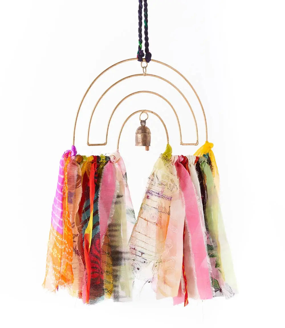 Swapna Rainbow Bell Wind Chime Upcycled Sari - Handmade Matr Boomie Fair Trade