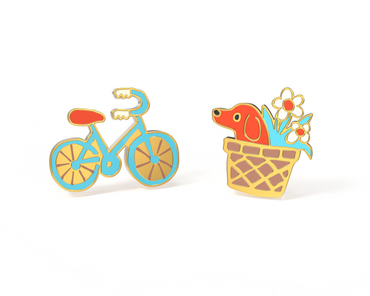 Bicycle & Dog Basket Stud Earrings - 22K Gold Plated Yellow Owl Workshop