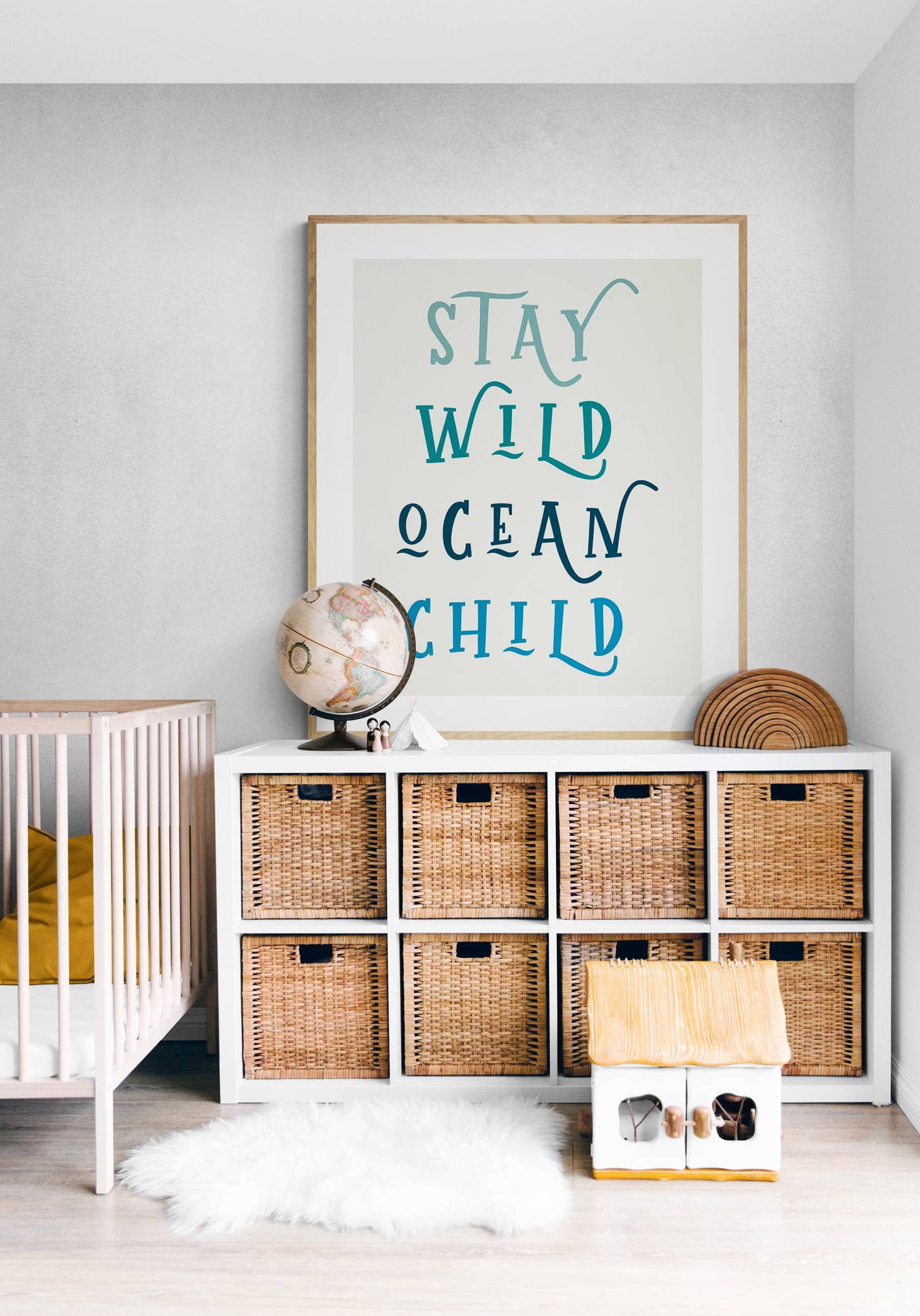 Modern Typography Art Print - Stay Wild Ocean Child  Framed