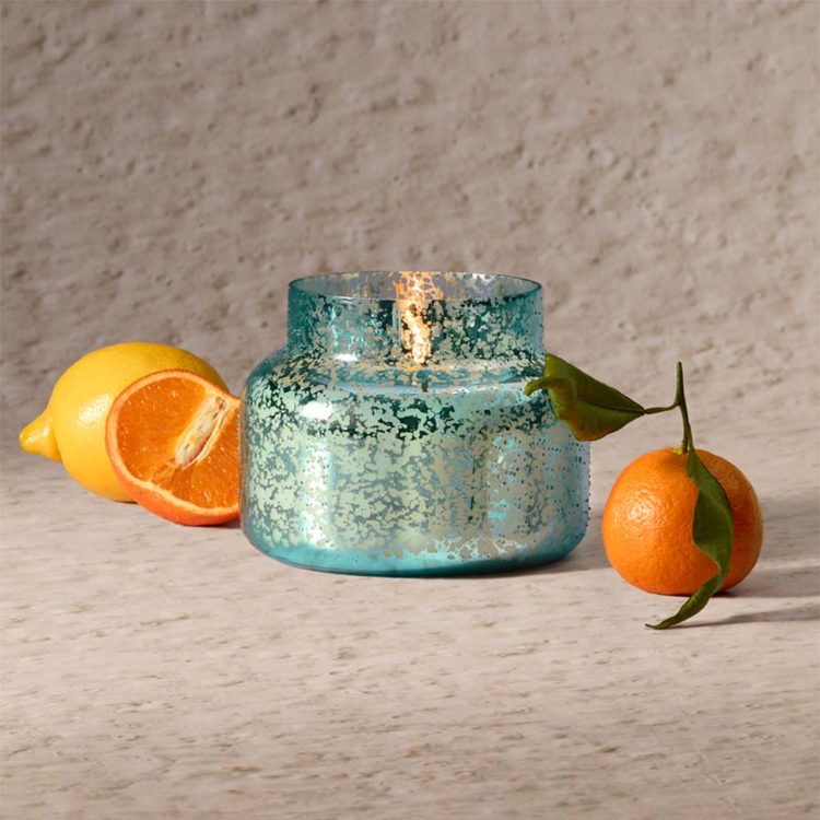 VOLCANO AQUA OPALINE SINGATURE JAR, 19 oz