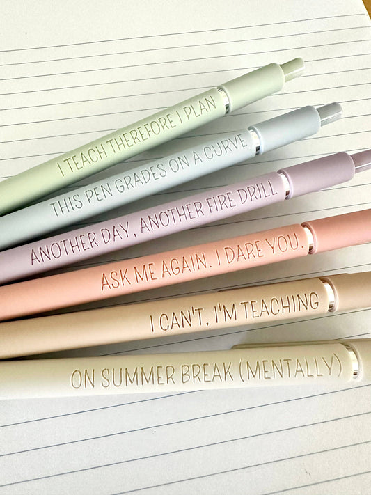 Fine Points™️ 6 Pen Gift Set｜Teacher Life Essentials Engraved Soft Touch Gel Pens Write This Way