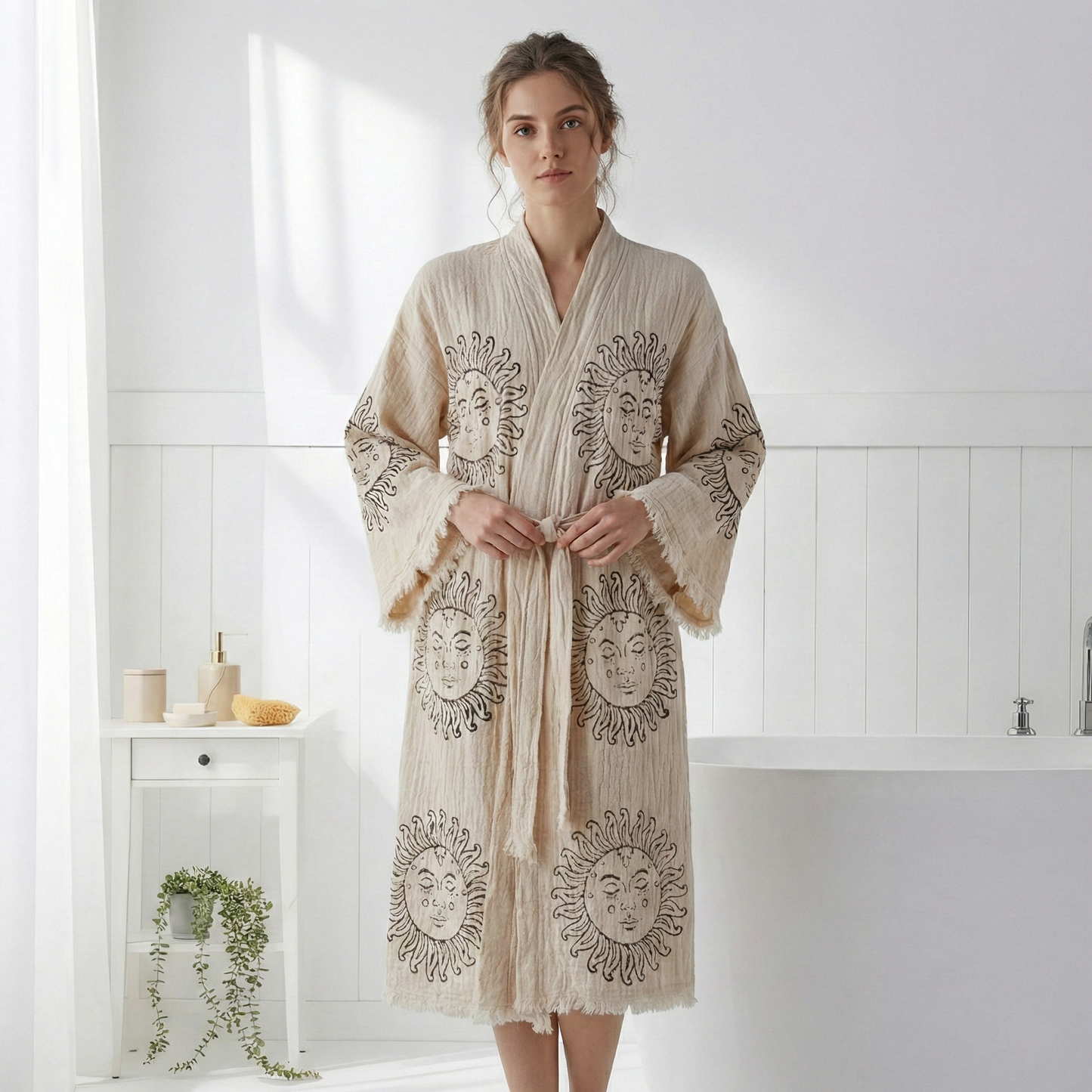 Sun Block Printed Turkish Cotton Light-Weight Summer Kimono Robe Kikoya
