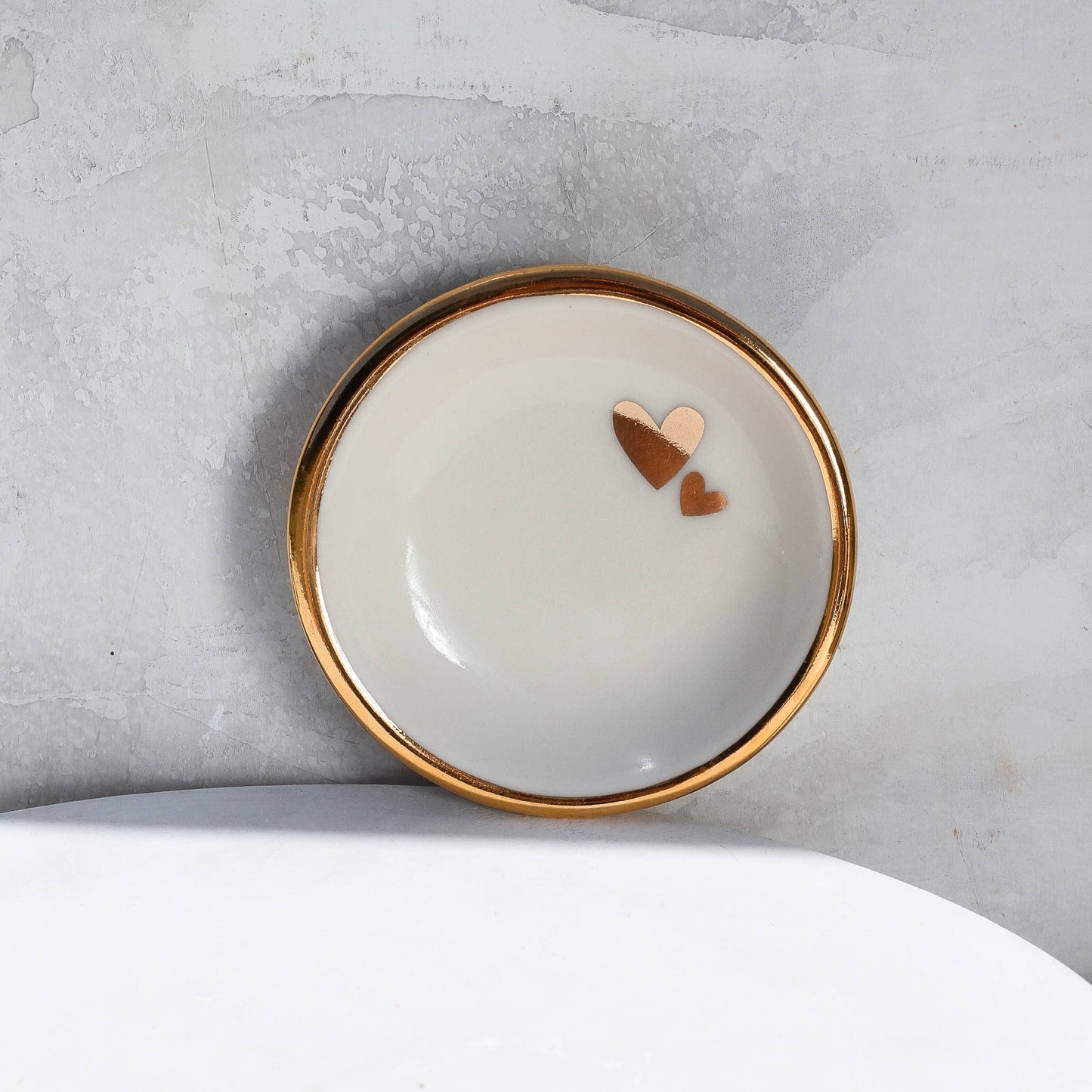 Double Heart Ring Dish | Handmade pottery with Gold Apricity Ceramics