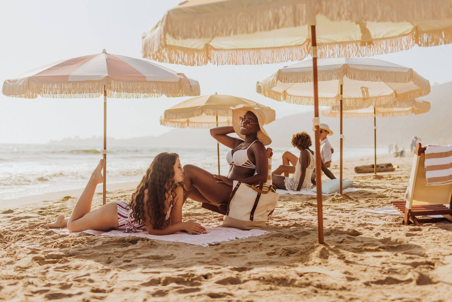 Beach State Summerland Beach Umbrella - Pink Salt Stripe